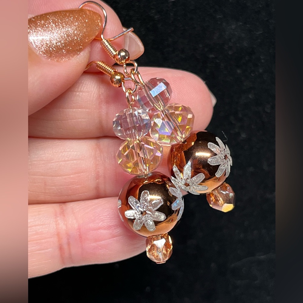 Copper pink and rose gold colored CHRISTMAS earrings NEW